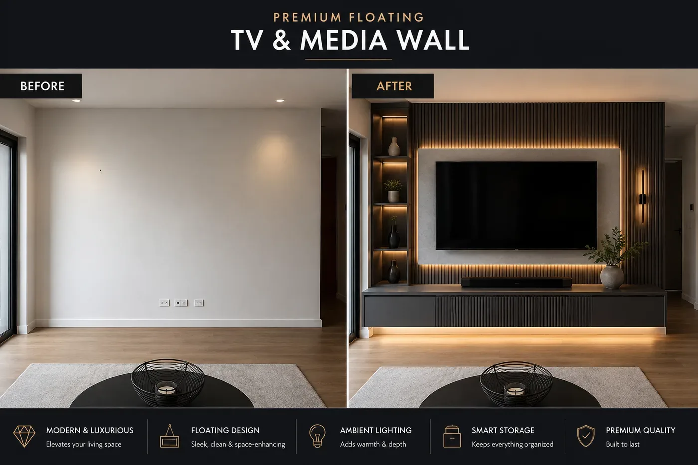 Secure Living Room Smart TV & Hidden Cable Management (Media & Technology Mounting) completed by Dale in Ancaster, ON